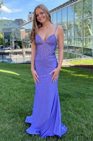Load image into Gallery viewer, Sparkly Purple Mermaid Long Prom Dress with Beadings