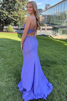 Sparkly Purple Mermaid Long Prom Dress with Beadings