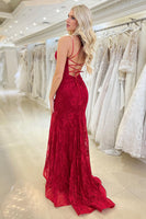 Load image into Gallery viewer, Sparkly Red Mermaid Long Lace Prom Dress