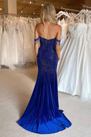 Load image into Gallery viewer, Sparkly Dark Navy Corset Long Prom Dress with Fringes