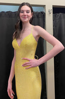 Load image into Gallery viewer, Sparkly Yellow Mermaid Long Beaded Prom Dress