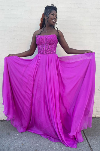 Orchid Strapless A-line Floral Long Prom Dress