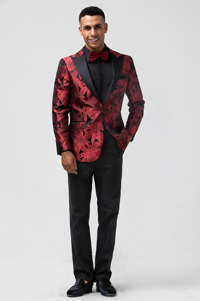Load image into Gallery viewer, Burgundy 2 Pieces Peak Lapel Flowers Men's Prom Suits