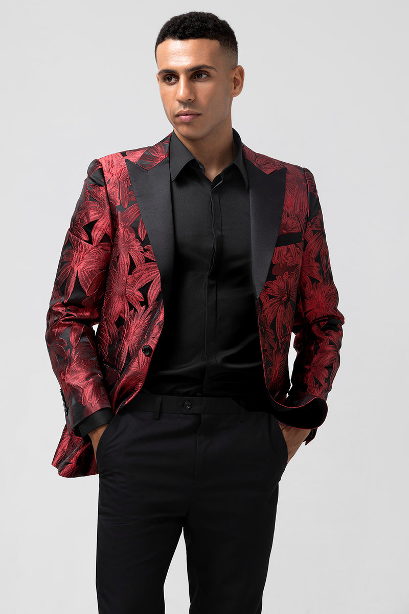 Load image into Gallery viewer, Burgundy 2 Pieces Peak Lapel Flowers Men's Prom Suits