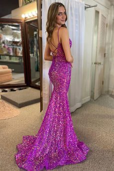 Sparkly Orchid Mermaid Lace-Up Long Prom Dress