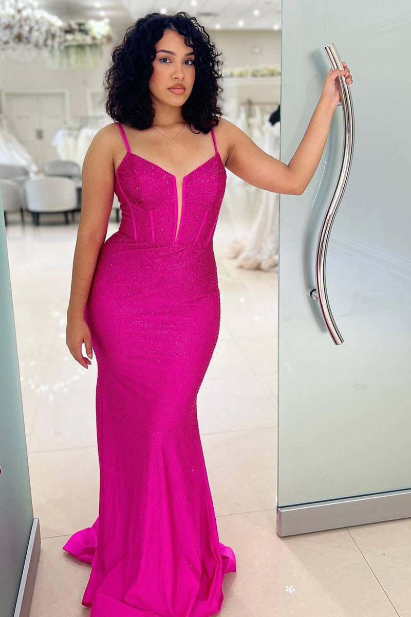 Load image into Gallery viewer, Glitter Dark Purple Mermaid Long Corset Prom Dress