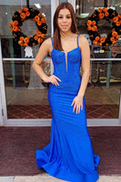 Load image into Gallery viewer, Glitter Dark Purple Mermaid Long Corset Prom Dress