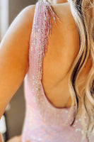 Load image into Gallery viewer, Sparkly Cut Out Sequins Blush Prom Dress with Beading