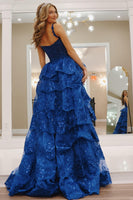 Load image into Gallery viewer, Royal Blue Sequins Tiered Prom Dress with Slit