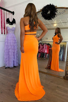 Load image into Gallery viewer, Orange Mermaid One Shoulder Long Prom Dress With Slit