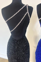 Load image into Gallery viewer, Sparkly Mermaid One Shoulder Black Long Prom Dress with Slit