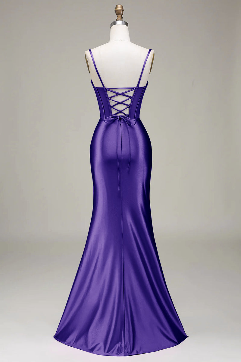 Load image into Gallery viewer, Satin Spaghetti Straps Lilac Purple Prom Dress with Corset