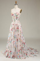 Load image into Gallery viewer, Tulle Strapless Sweep Train Ivory Long Wedding Dress with Embroidery