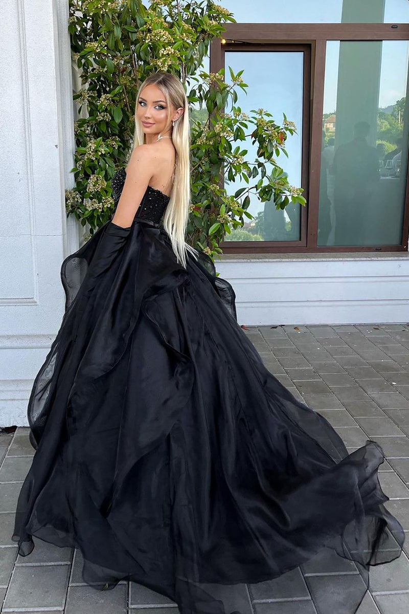 Queendancer Women Black Ball Gown A Line Sparkly Sleeveless Evening Dress queendanceruk Queendancer Women Black Ball Gown A Line Sparkly Sleeveless Evening Dress queendanceruk
