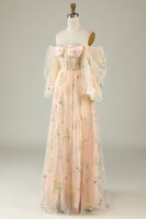 Load image into Gallery viewer, Champagne Off The Shoulder Long Sleeves A-Line Prom Dress