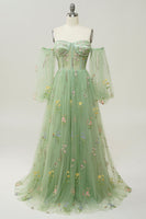 Load image into Gallery viewer, Champagne Off The Shoulder Long Sleeves A-Line Prom Dress