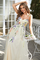 Load image into Gallery viewer, Spaghetti Straps Green Long Prom Dress With 3D Flowers