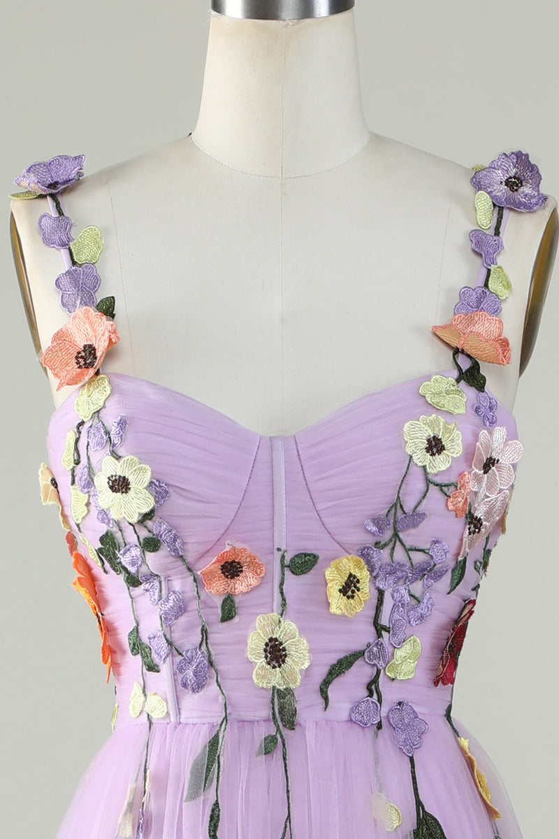 Load image into Gallery viewer, Purple Spaghetti Straps Prom Dress With 3D Flowers