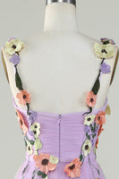 Load image into Gallery viewer, Purple Spaghetti Straps Prom Dress With 3D Flowers