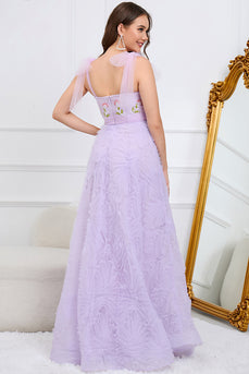Purple A-Line Prom Dress With Embroidery
