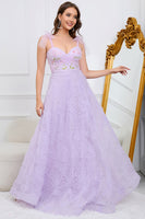Load image into Gallery viewer, Purple A-Line Prom Dress With Embroidery