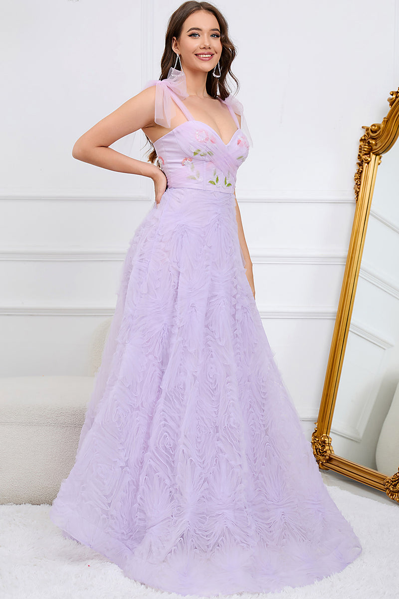 Load image into Gallery viewer, Purple A-Line Prom Dress With Embroidery