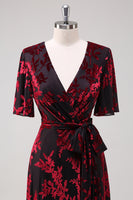 Load image into Gallery viewer, Blue A-Line Burnout Wrap Velvet Long Prom Dress with Sleeves