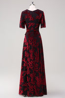 Load image into Gallery viewer, Blue A-Line Burnout Wrap Velvet Long Prom Dress with Sleeves