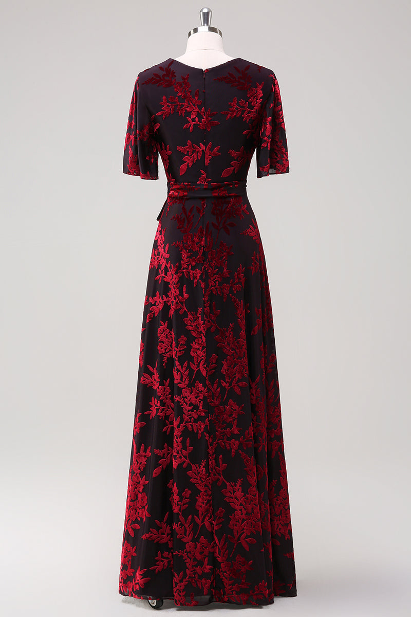 Load image into Gallery viewer, Blue A-Line Burnout Wrap Velvet Long Prom Dress with Sleeves