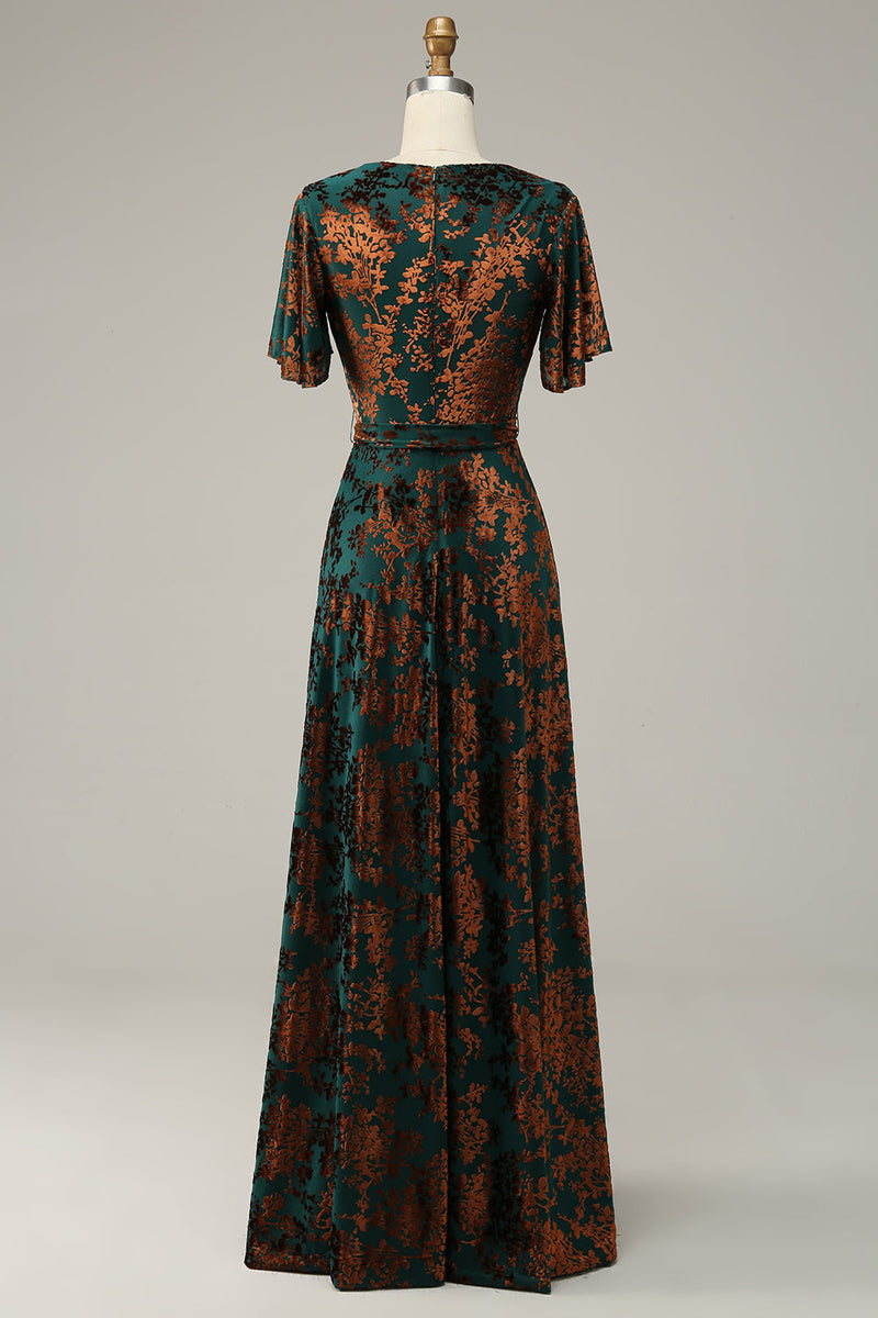 Load image into Gallery viewer, Blue A-Line Burnout Wrap Velvet Long Prom Dress with Sleeves