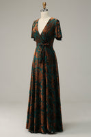 Load image into Gallery viewer, Blue A-Line Burnout Wrap Velvet Long Prom Dress with Sleeves