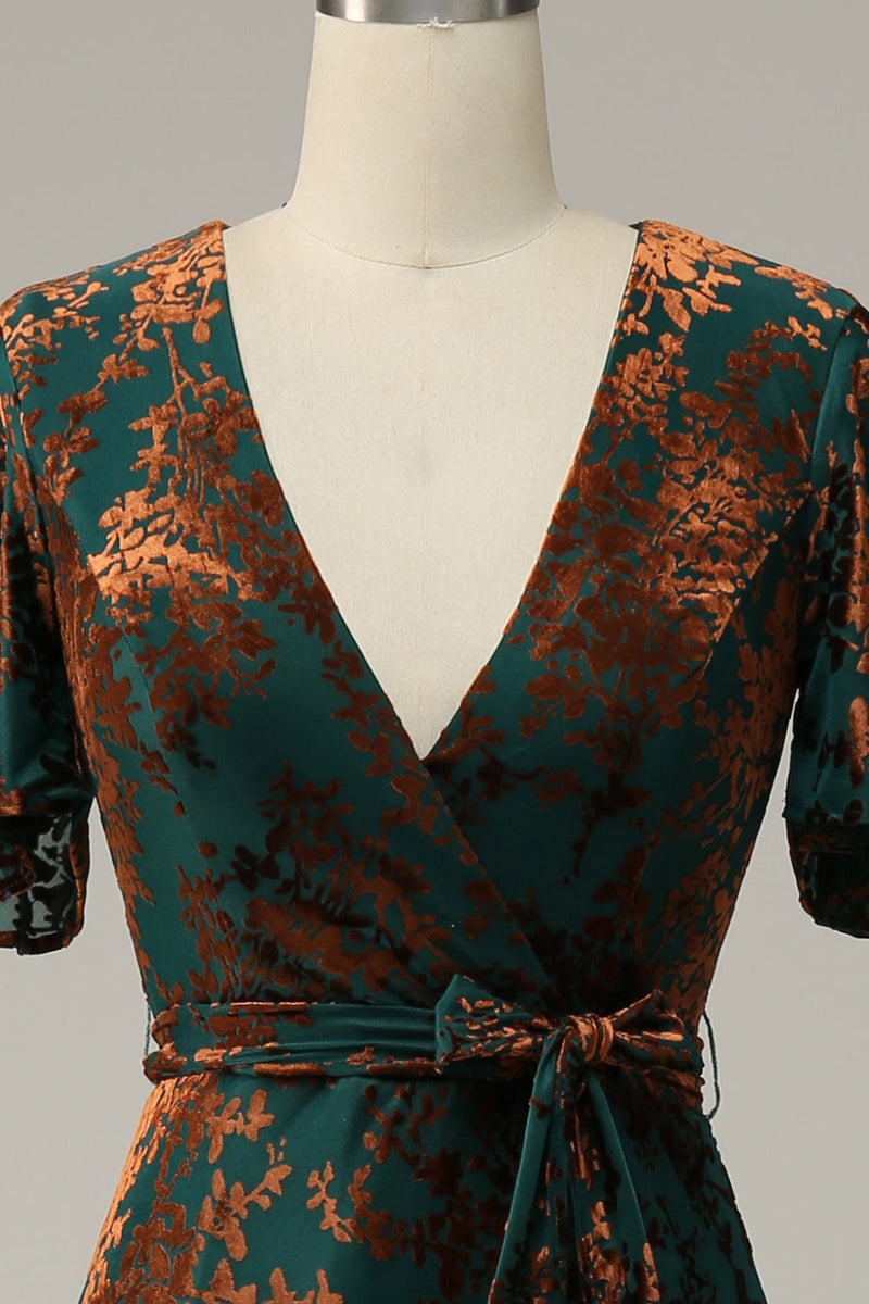 Load image into Gallery viewer, Blue A-Line Burnout Wrap Velvet Long Prom Dress with Sleeves