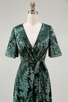 Load image into Gallery viewer, Burnout Velvet Dark Green Mother of Bride Dress