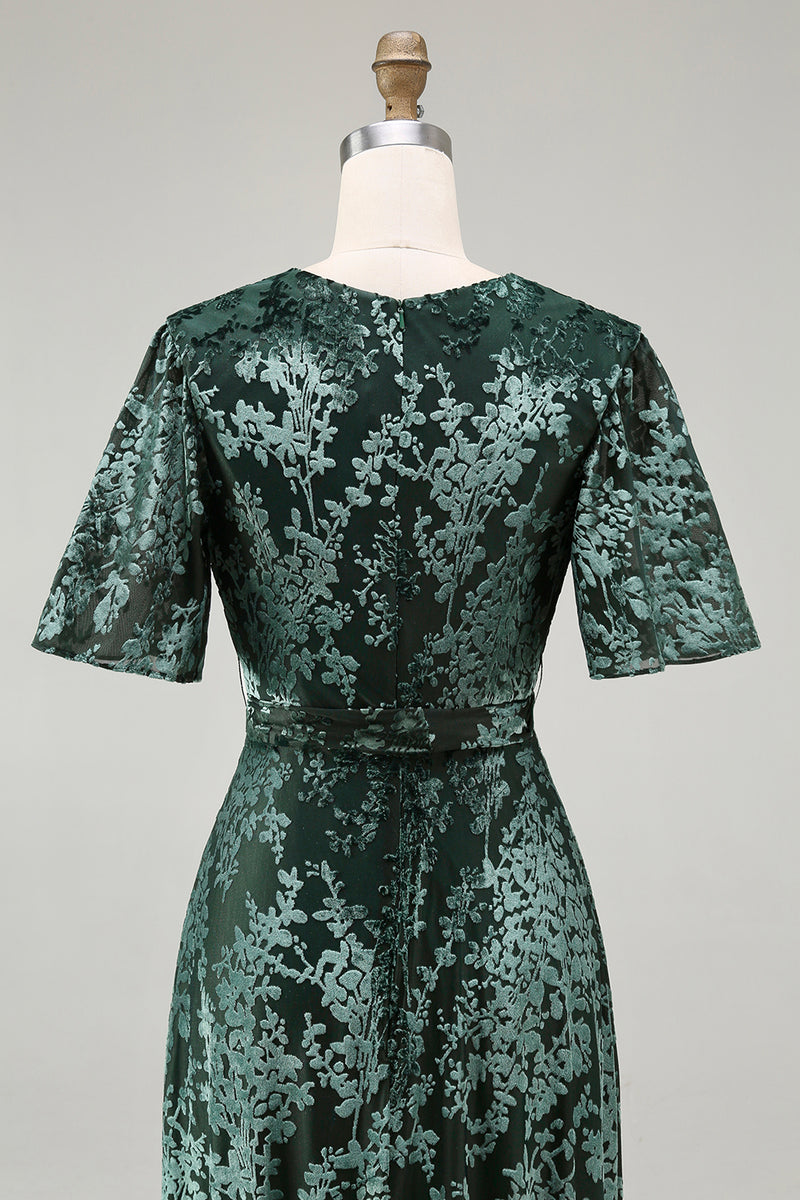 Load image into Gallery viewer, Burnout Velvet Dark Green Mother of Bride Dress