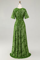 Load image into Gallery viewer, Burnout Velvet Dark Green Mother of Bride Dress