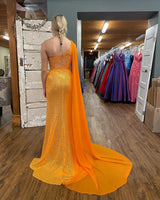 Load image into Gallery viewer, Sparkly Fuchsia Mermaid One Shoulder Appliques Prom Dress With Slit