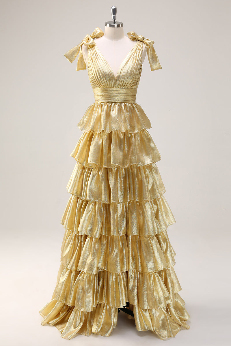 Load image into Gallery viewer, Princess A-Line V-Neck Fuchsia Prom Dress With Slit