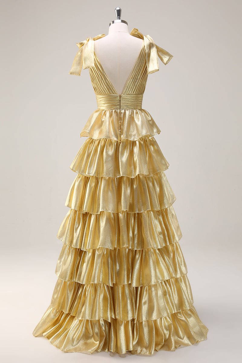 Load image into Gallery viewer, Princess A-Line V-Neck Fuchsia Prom Dress With Slit