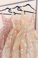 Load image into Gallery viewer, Floral Black A-Line Pleated Square Neck Long Prom Dress with Appliques
