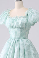 Load image into Gallery viewer, A Line Square Neck Light Blue Tiered Prom Dress with Ruffles