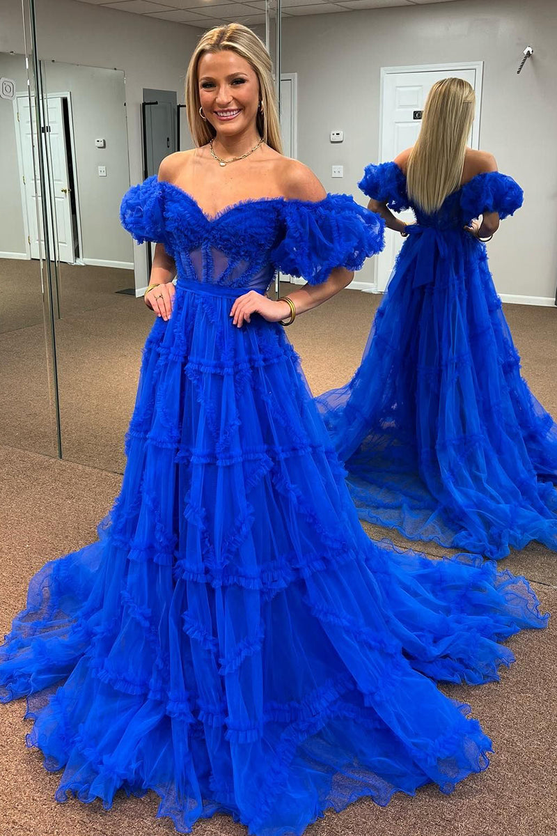 Queendancer Women Royal Blue Corset Prom Dress Off The Shoulder Ball Gown queendanceruk Queendancer Women Royal Blue Corset Prom Dress Off The Shoulder Ball Gown queendanceruk