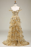 Load image into Gallery viewer, A-Line Off the Shoulder Black Long Prom Dress with Appliques