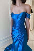 Load image into Gallery viewer, Blush Off The Shoulder Mermaid Prom Dress with Slit