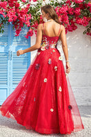 Load image into Gallery viewer, Spaghetti Straps Burgundy Ball Gown Dress with Embroidery
