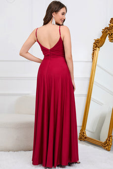 Spaghetti Straps Burgundy Long Prom Dress