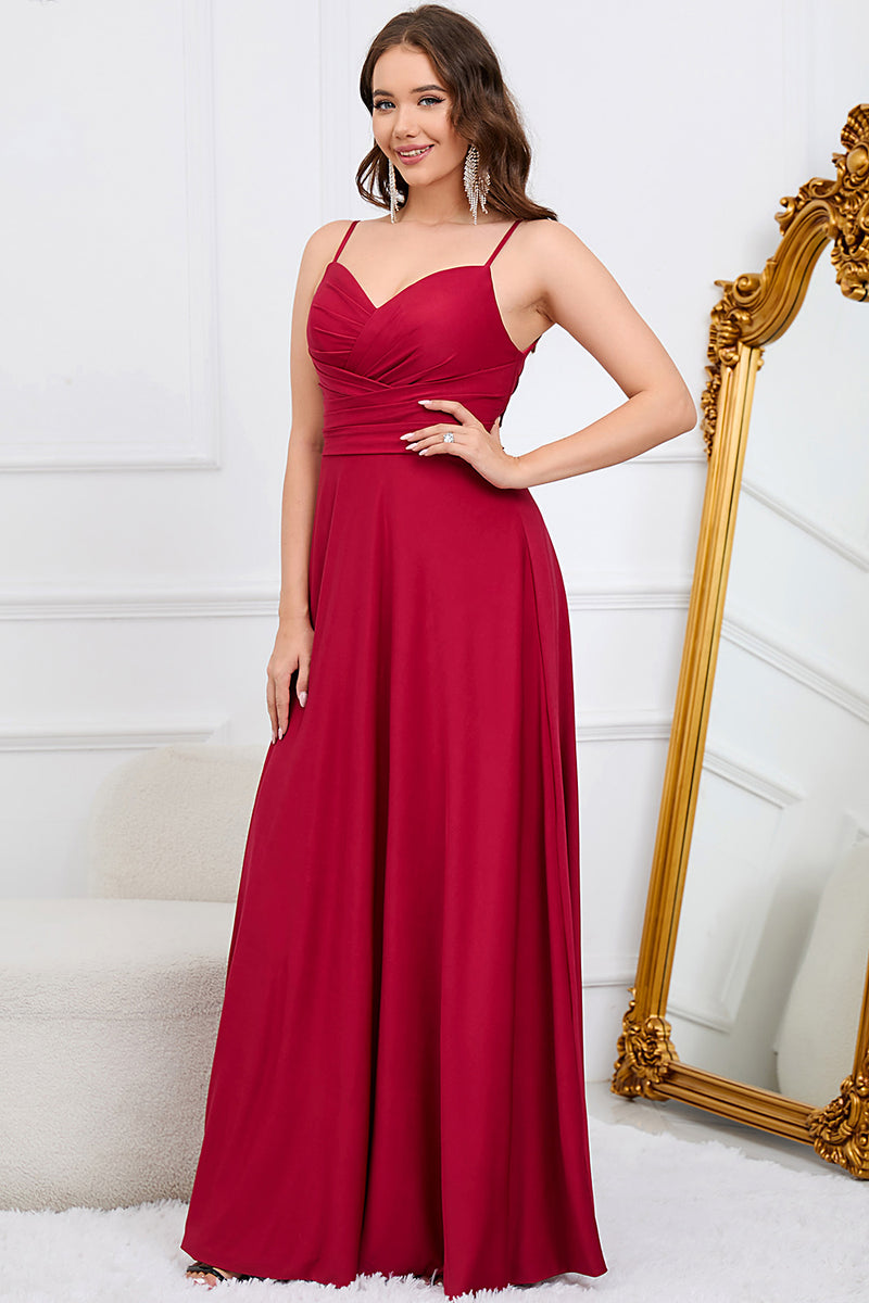 Load image into Gallery viewer, Spaghetti Straps Burgundy Long Prom Dress