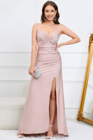 Load image into Gallery viewer, Sparkly Blush Long Prom Dress with Beading