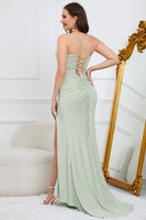 Load image into Gallery viewer, Mermaid Lace-Up Back Light Green Long Prom Dress with Slit