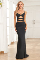 Load image into Gallery viewer, Mermaid Lace-Up Back Cut Out Black Long Prom Dress