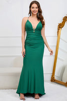 Load image into Gallery viewer, Deep V-Neck Mermaid Dark Green Long Prom Dress